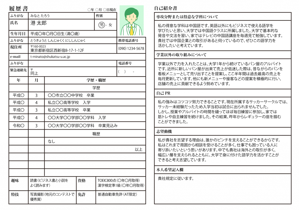 履歴書の見本