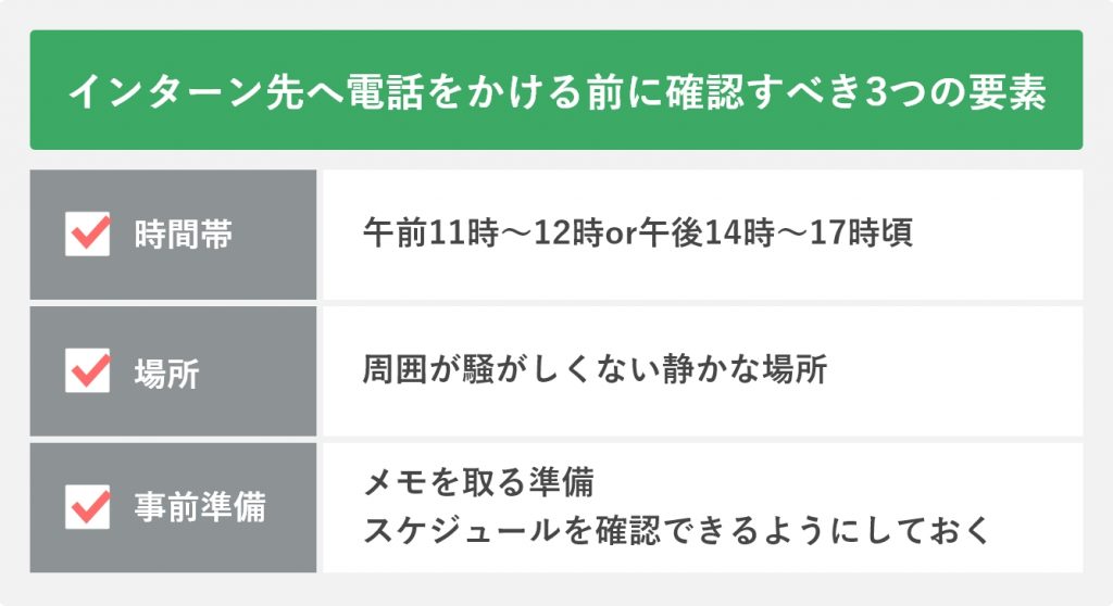 インターン先へ電話をかける前に確認すべき3つの要素