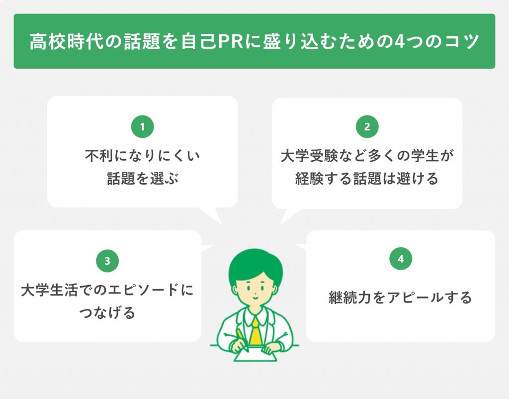 高校時代の話題を自己PRに盛り込むための4つのコツ