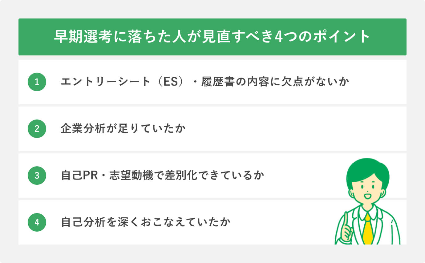 早期選考に落ちた人が見直すべき4つのポイント