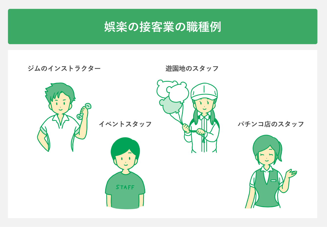 娯楽の接客業の職種例