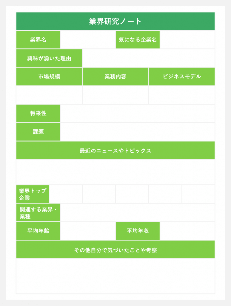 ステップ①業界について調べたことをまとめるノートを用意する