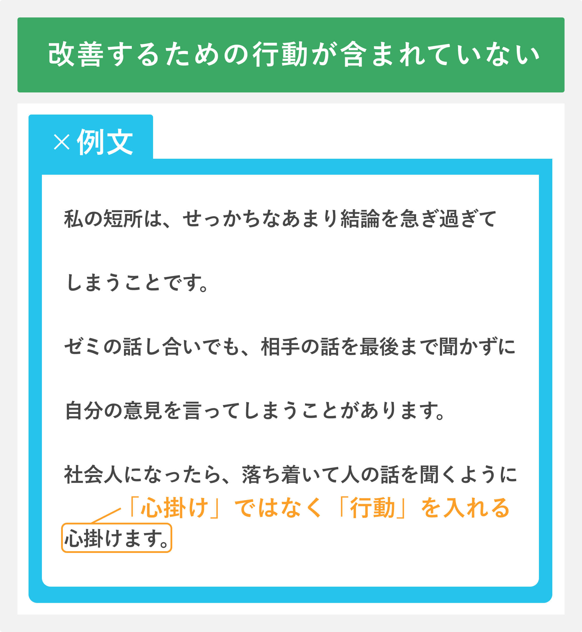 NG例文②改善するための行動が含まれていない