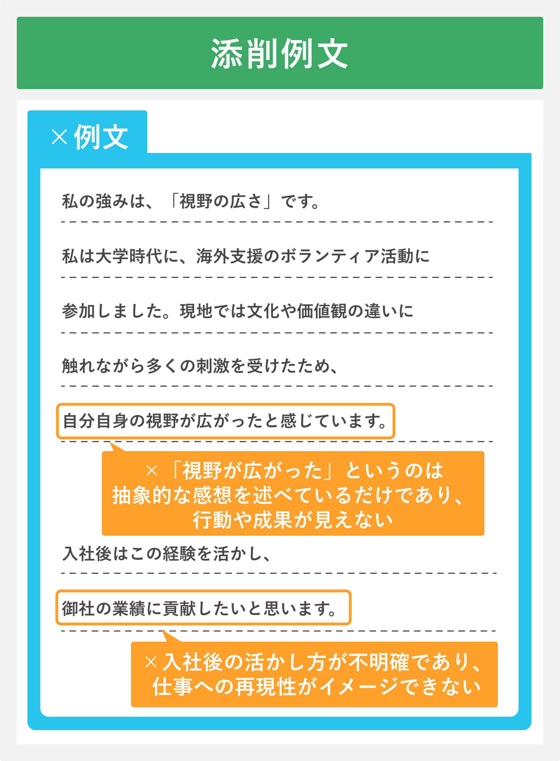 添削例文①仕事に結びつくようなイメージが持てない