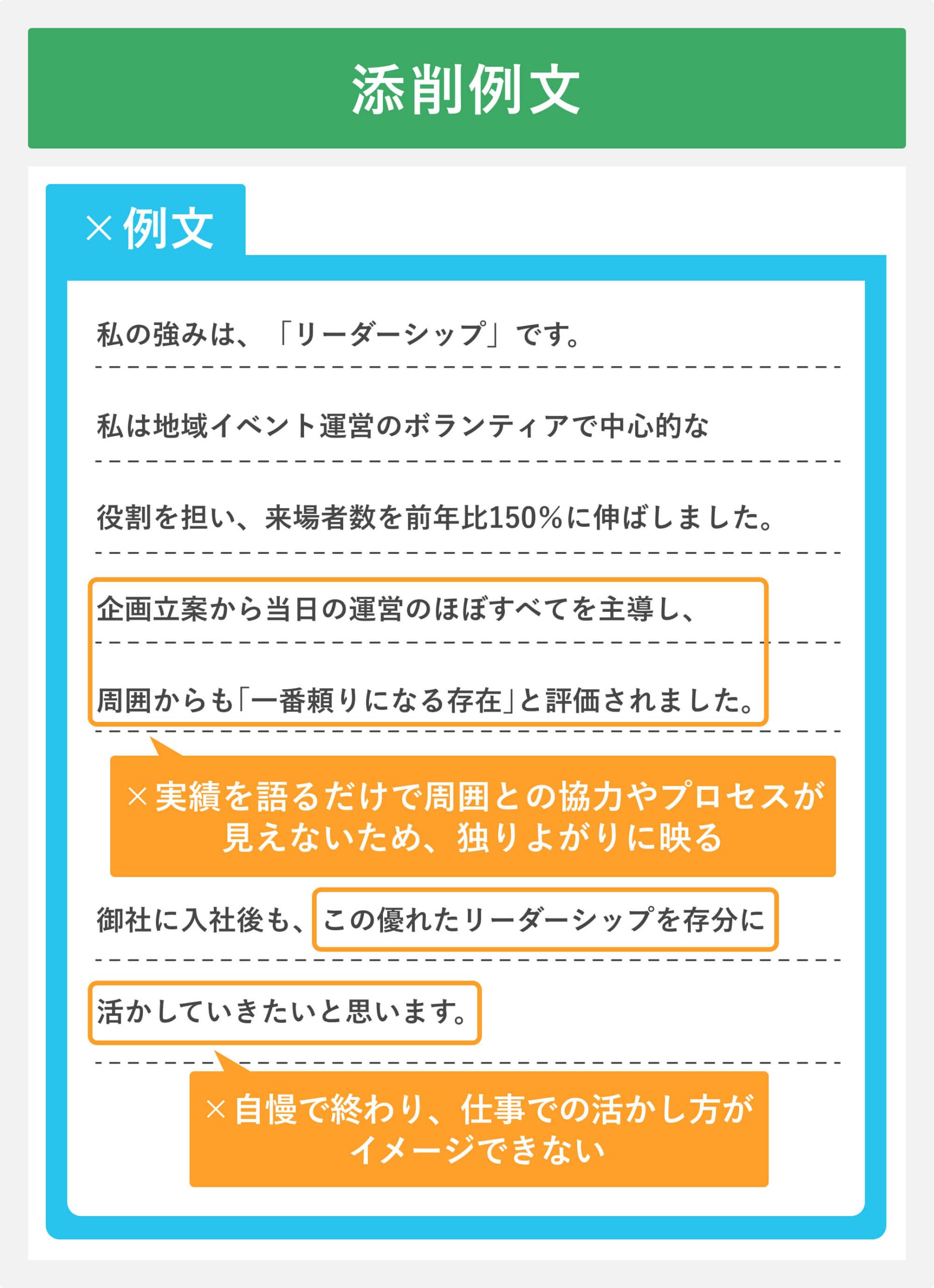 添削例文②実績ばかり押し出していて自慢のように見える