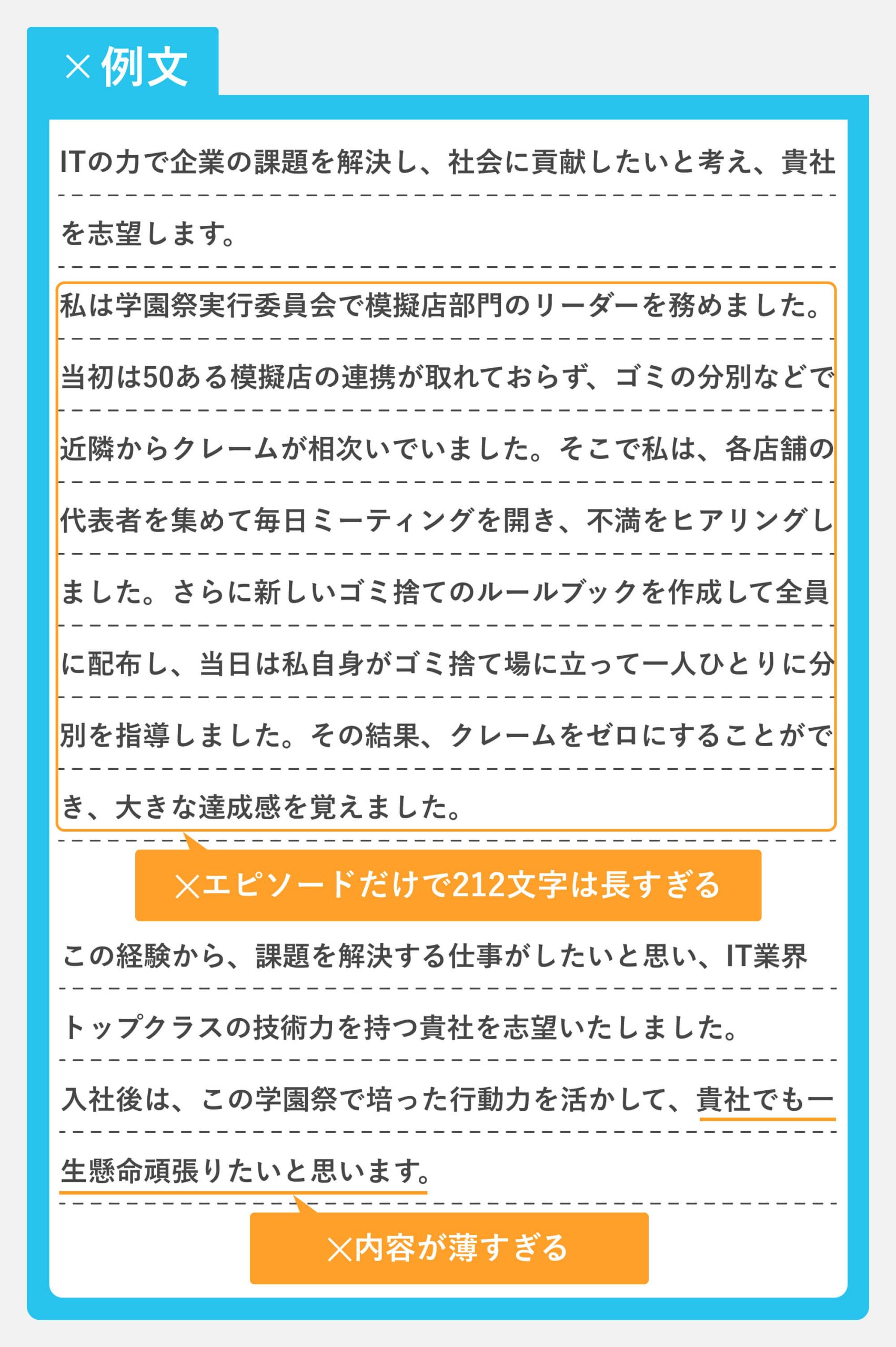 NG例②エピソードが長すぎて冗長な印象
